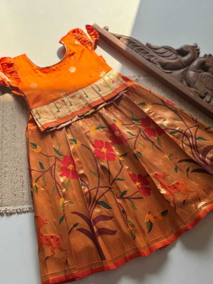 Paithani Skirt with bodice and peplum top -orange-Express | SHOBITAM