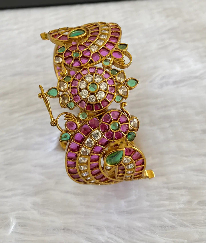 Matte Finish Kemp-Green-White Openable Peacock Kada / Bangle | SHOBITAM
