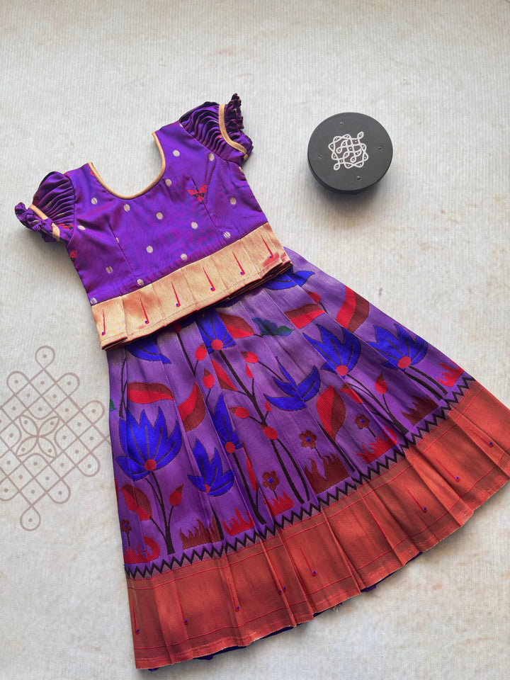 Paithani Skirt with bodice and peplum top RedViolet - Express | SHOBITAM