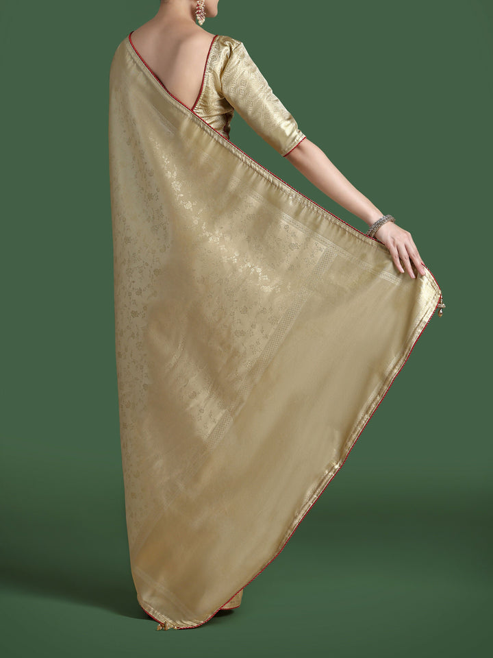 Golden Kanjivaram Satin Silk Woven Saree | SHOBITAM