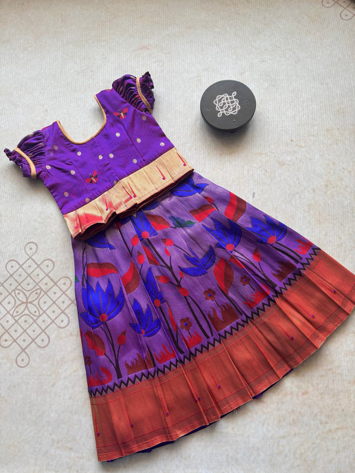 Paithani Skirt with bodice and peplum top RedViolet - Express | SHOBITAM