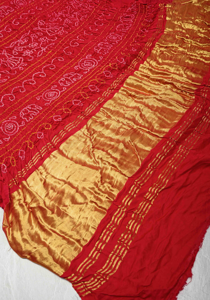 Sunset Orange Hand Shibori Mandala Dye and Bandhej Design on Gajji Silk Panetar Saree with crushed Pallu | SILK MARK