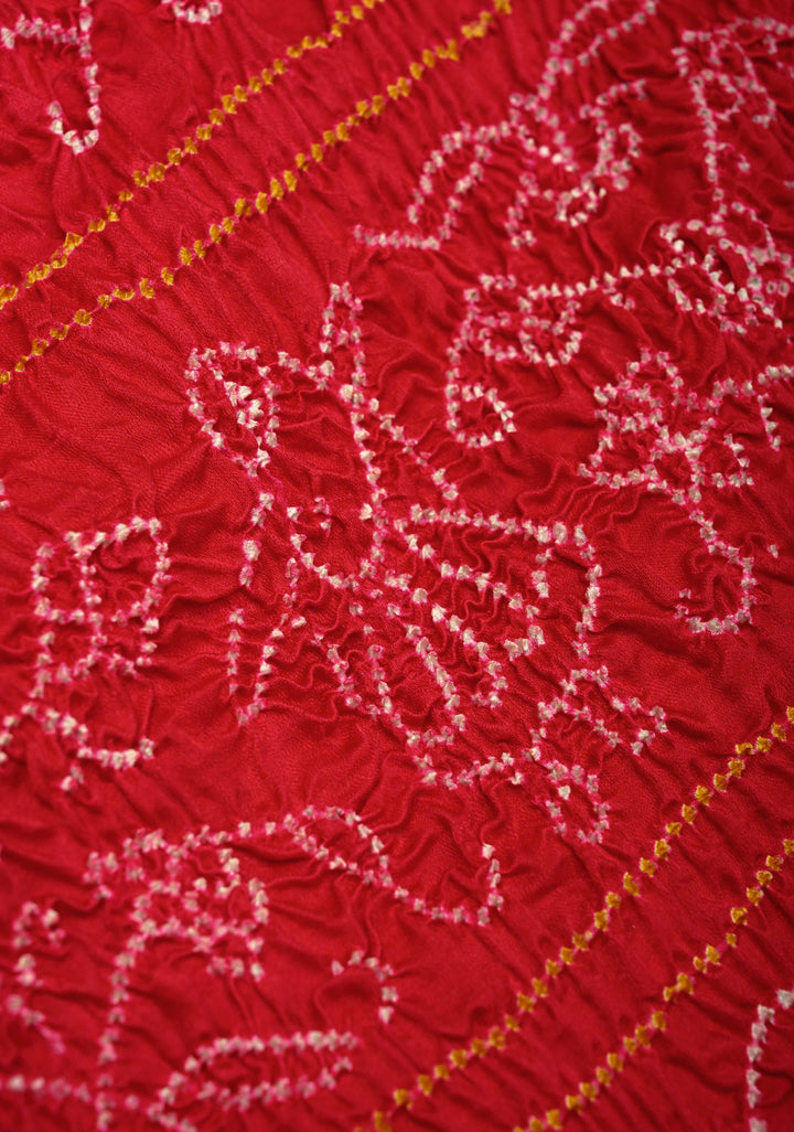 Sunset Orange Hand Shibori Mandala Dye and Bandhej Design on Gajji Silk Panetar Saree with crushed Pallu | SILK MARK