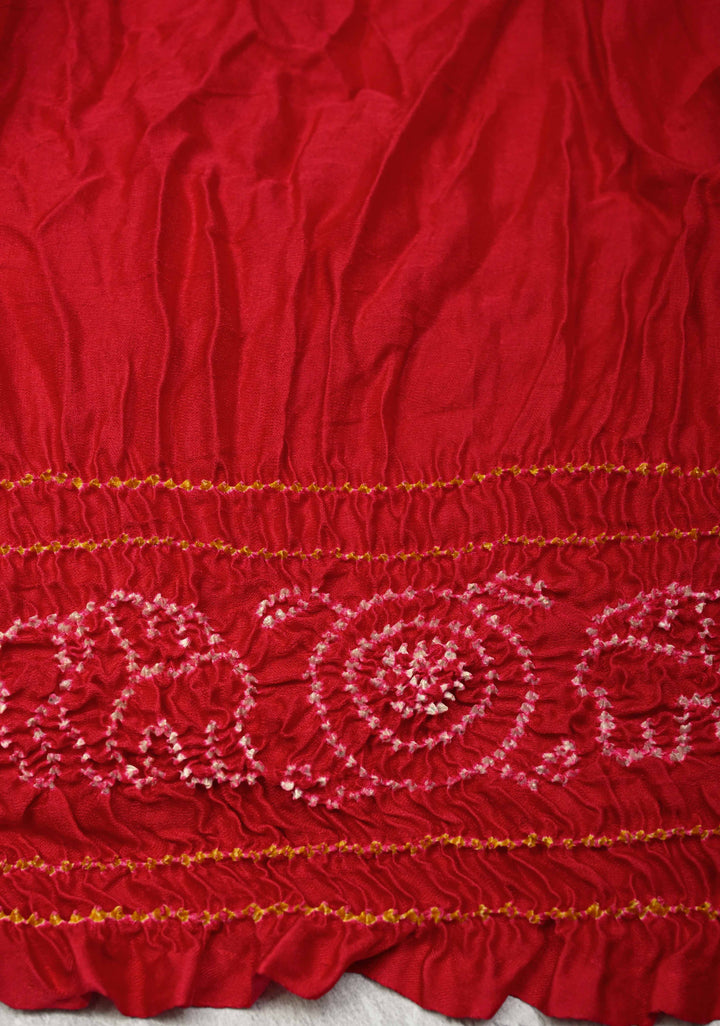 Sunset Orange Hand Shibori Mandala Dye and Bandhej Design on Gajji Silk Panetar Saree with crushed Pallu | SILK MARK
