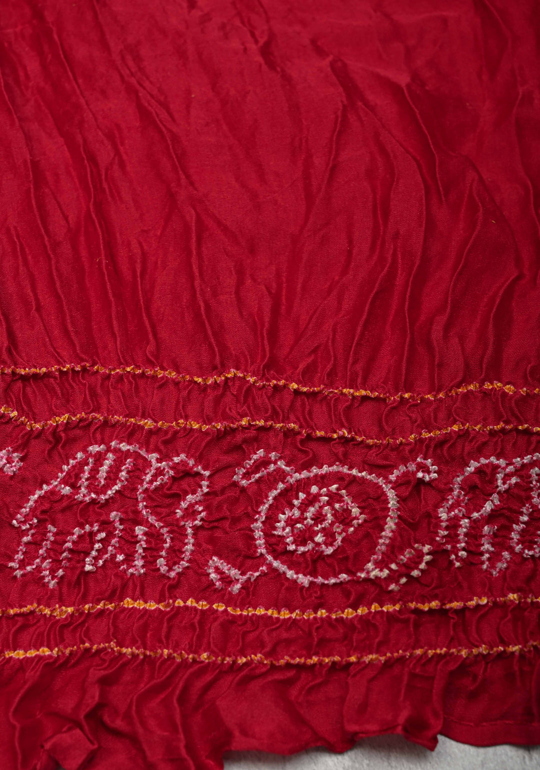 Hand Shibori mandala Dye and bandhej design in olive yellow on kaftan habutai silk Saree | SILK MARK CERTIFIED