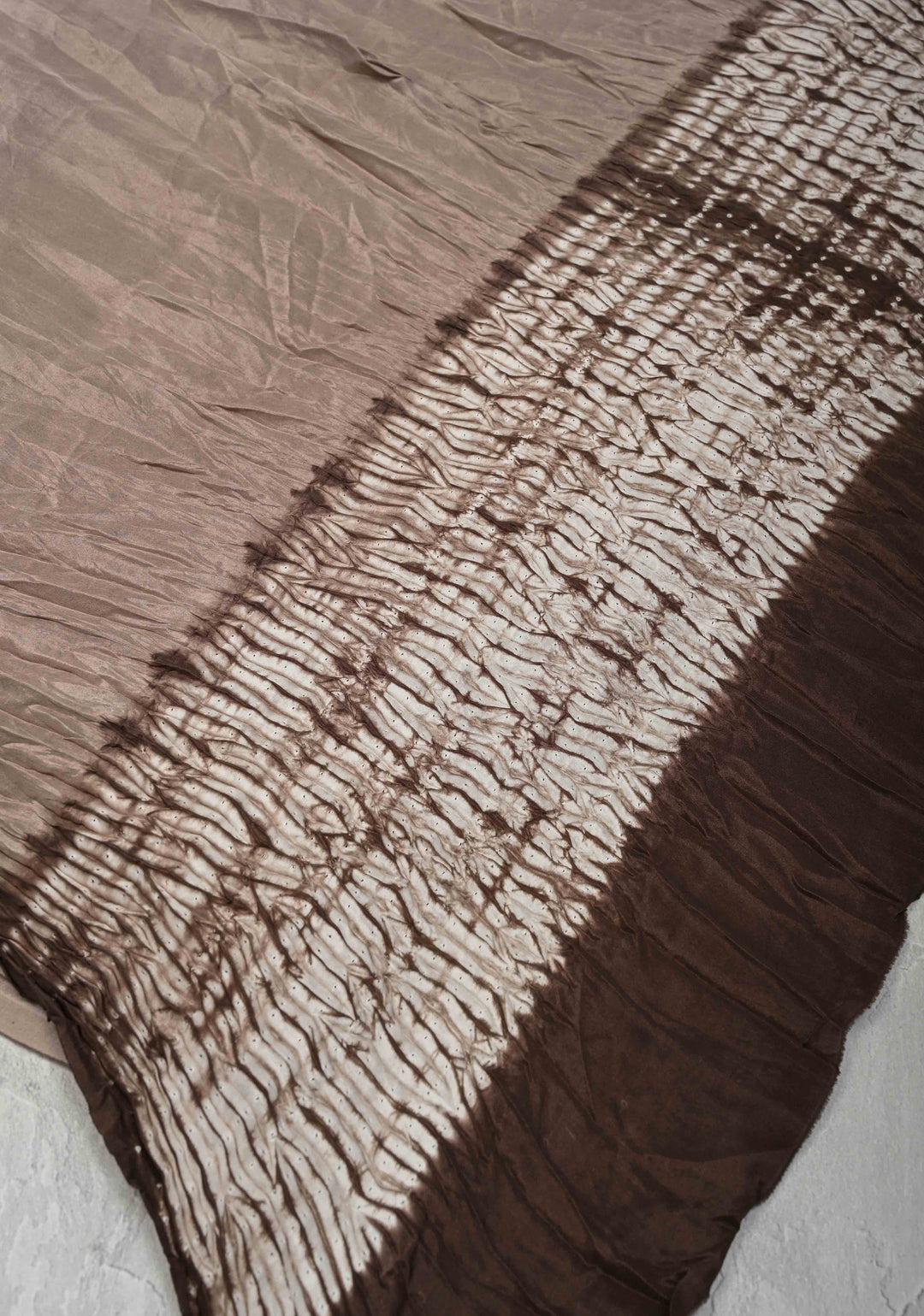 Taupe Shibori on Habutai silk Saree 60 gsm with Shibori for Arm | SILK MARK CERTIFIED