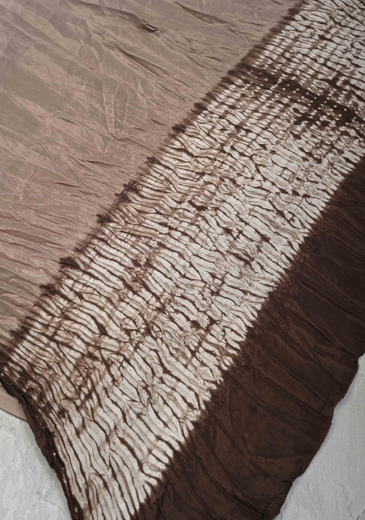 Taupe Shibori on Habutai silk Saree 60 gsm with Shibori for Arm | SILK MARK CERTIFIED