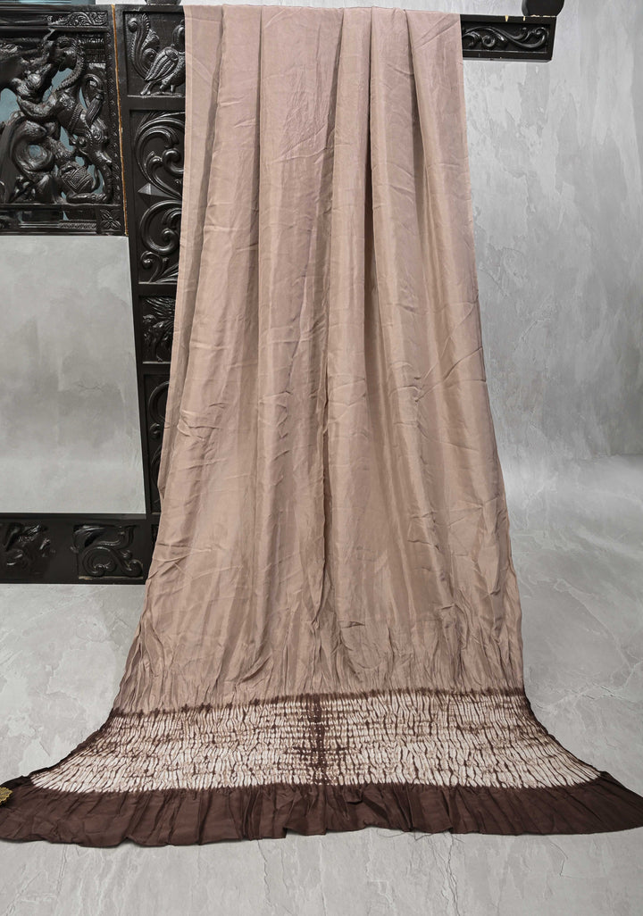 Taupe Shibori on Habutai silk Saree 60 gsm with Shibori for Arm | SILK MARK CERTIFIED