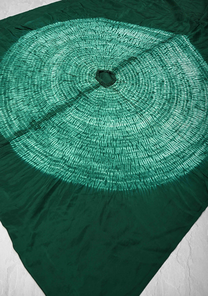 Dark Teal Hand Shibori mandala Dye and bandhej design on Habutai silk Saree | SILK MARK CERTIFIED
