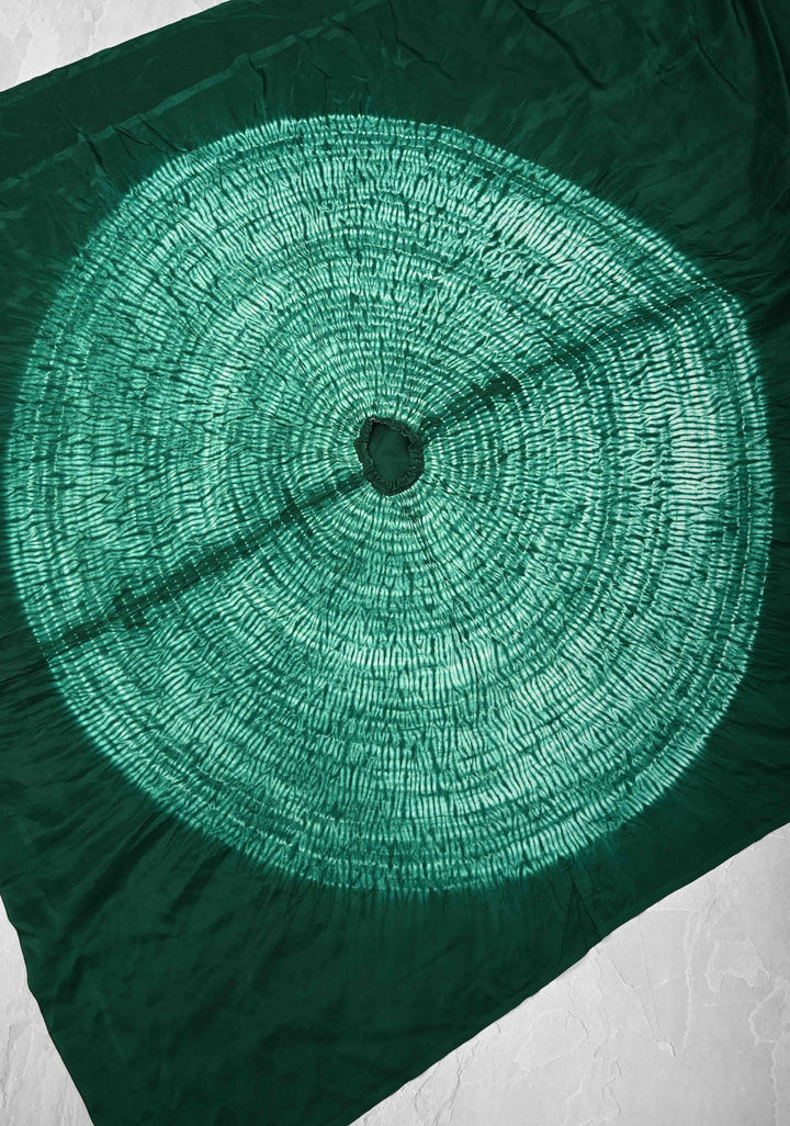Dark Teal Hand Shibori mandala Dye and bandhej design on Habutai silk Saree | SILK MARK CERTIFIED