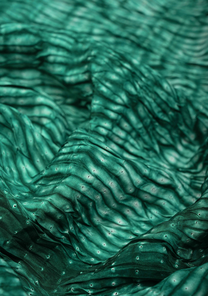 Dark Teal Hand Shibori mandala Dye and bandhej design on Habutai silk Saree | SILK MARK CERTIFIED
