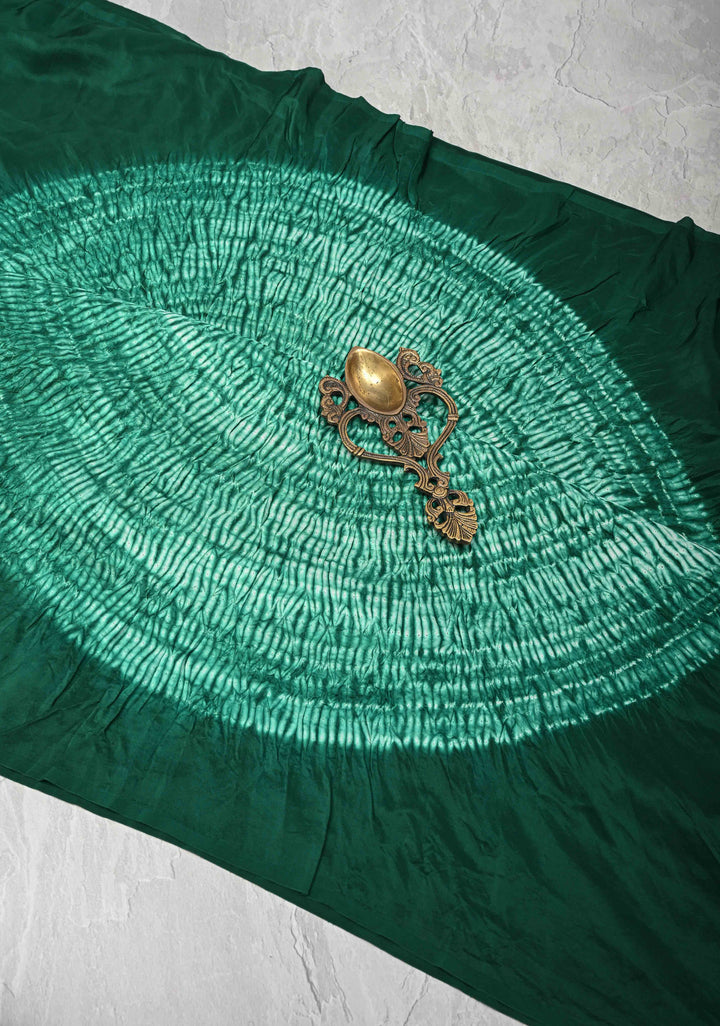 Dark Teal Hand Shibori mandala Dye and bandhej design on Habutai silk Saree | SILK MARK CERTIFIED