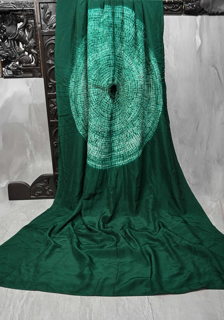 Dark Teal Hand Shibori mandala Dye and bandhej design on Habutai silk Saree | SILK MARK CERTIFIED