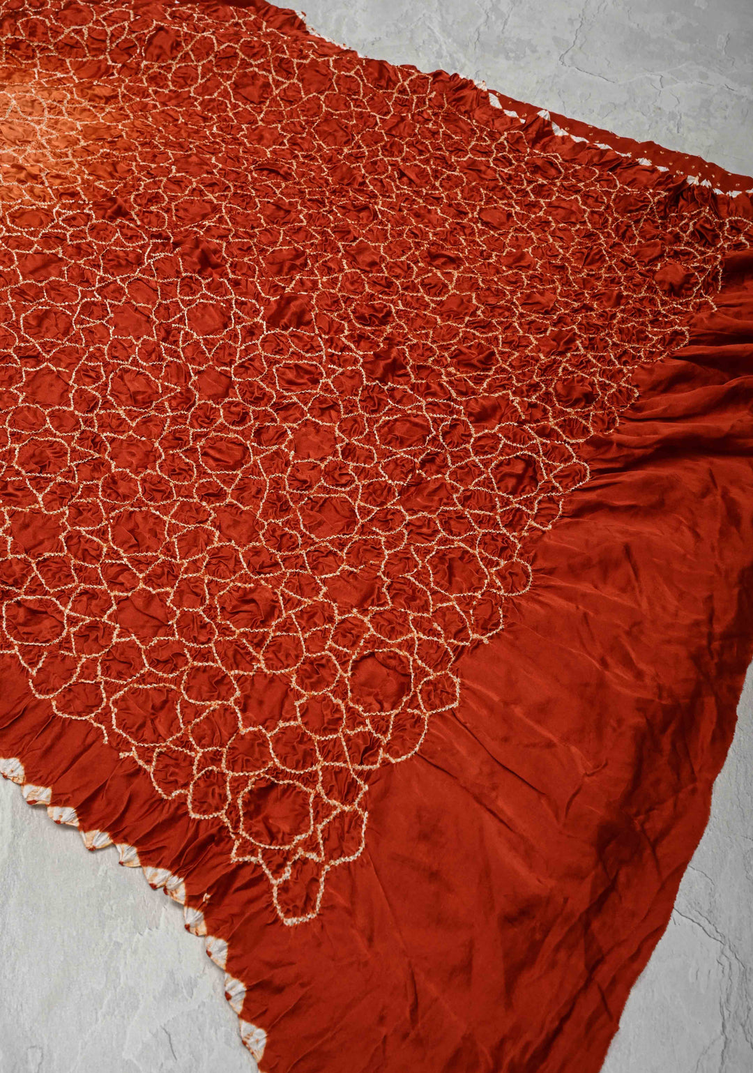 Rust Orange Hand Bandhej on Banarasi Mashru Silk Saree | SILK MARK CERTIFIED