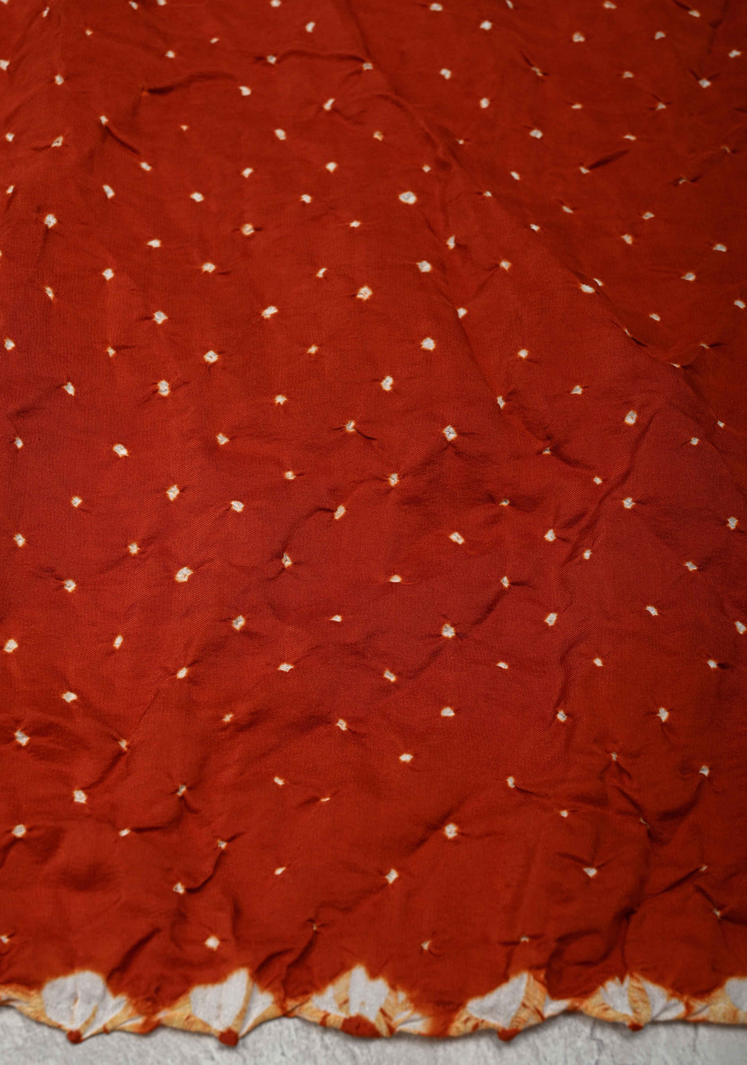 Rust Orange Hand Bandhej on Banarasi Mashru Silk Saree | SILK MARK CERTIFIED