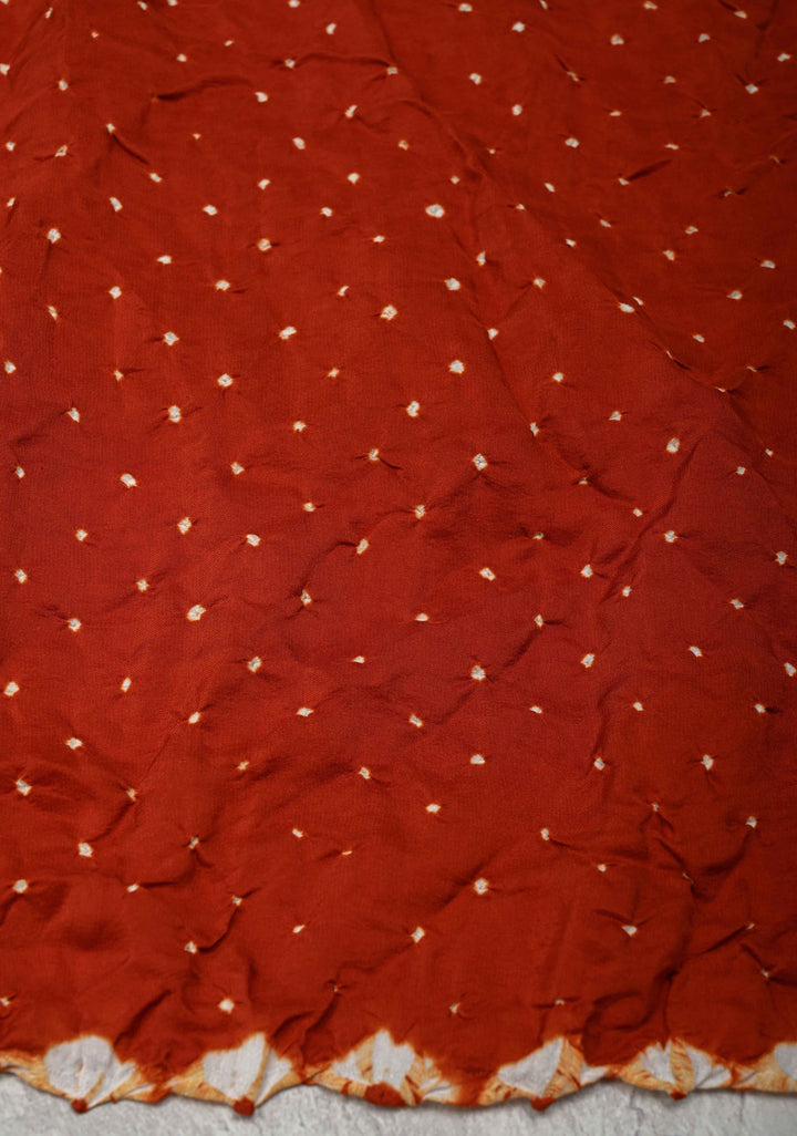 Rust Orange Hand Bandhej on Banarasi Mashru Silk Saree | SILK MARK CERTIFIED
