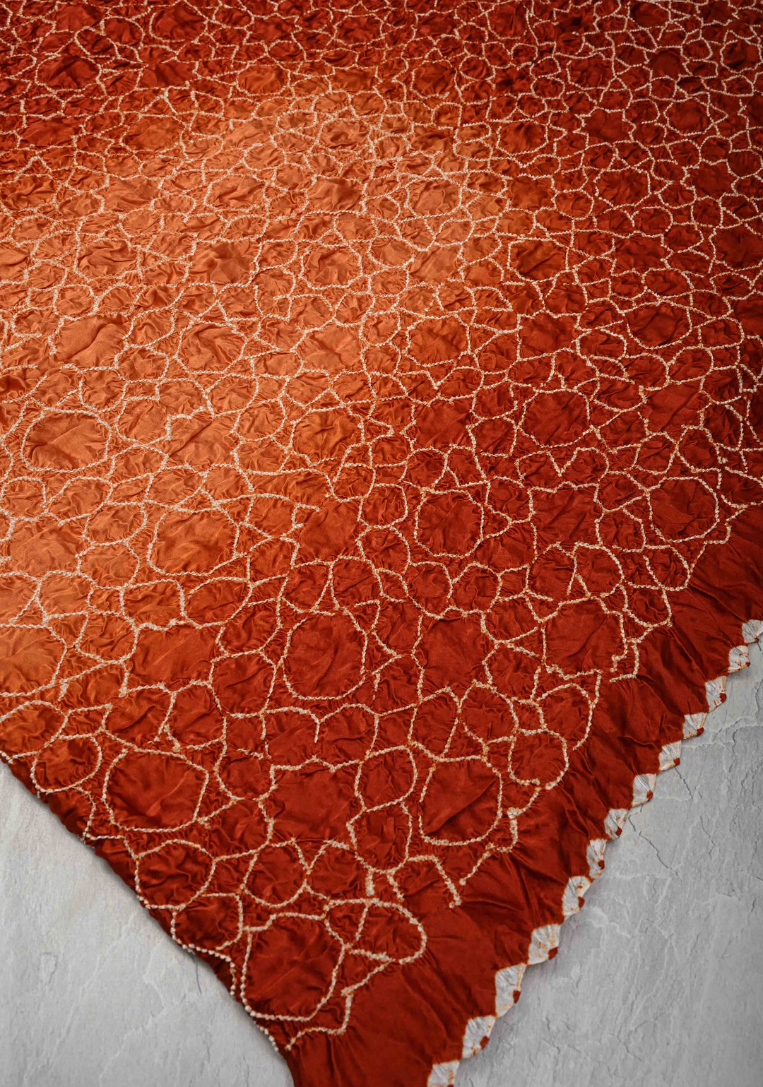 Rust Orange Hand Bandhej on Banarasi Mashru Silk Saree | SILK MARK CERTIFIED