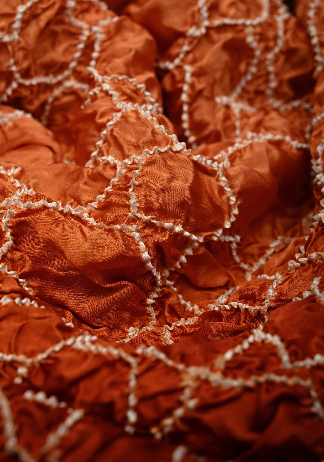 Rust Orange Hand Bandhej on Banarasi Mashru Silk Saree | SILK MARK CERTIFIED