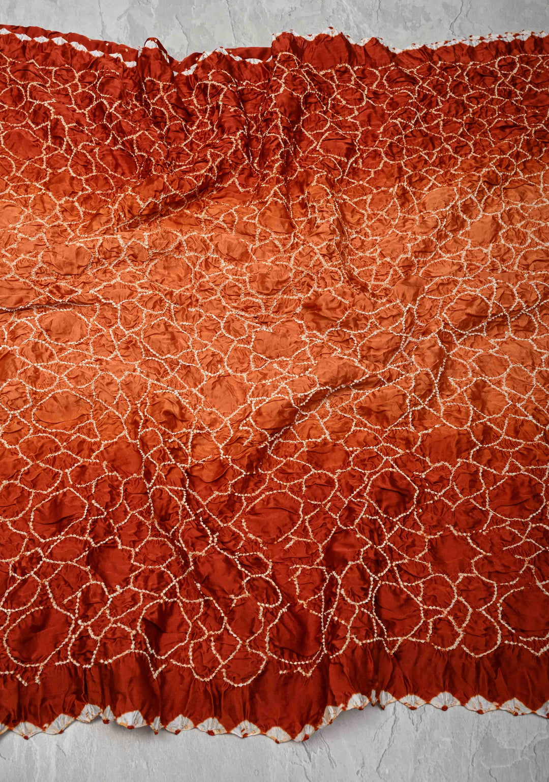 Rust Orange Hand Bandhej on Banarasi Mashru Silk Saree | SILK MARK CERTIFIED