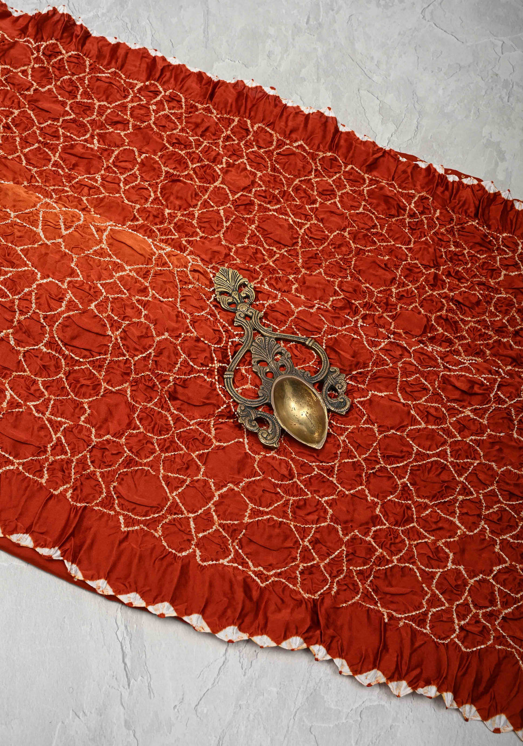 Rust Orange Hand Bandhej on Banarasi Mashru Silk Saree | SILK MARK CERTIFIED