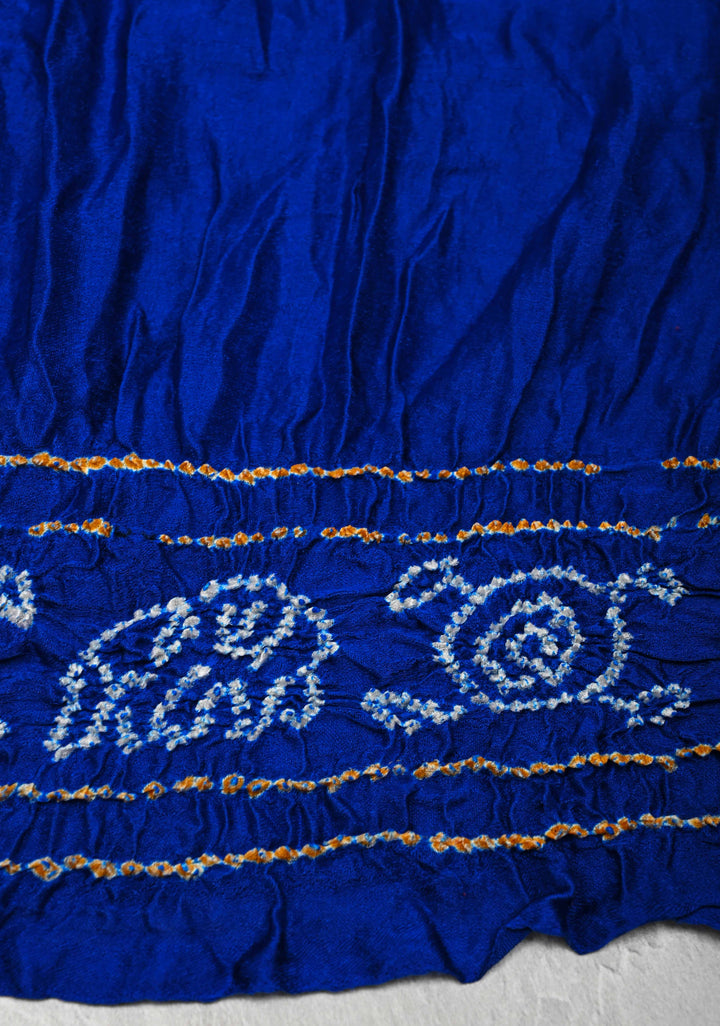 Pure Gajji Silk Saree in Red with Blue Sarkam Bandhej Mandalas | SILK MARK CERTIFIED