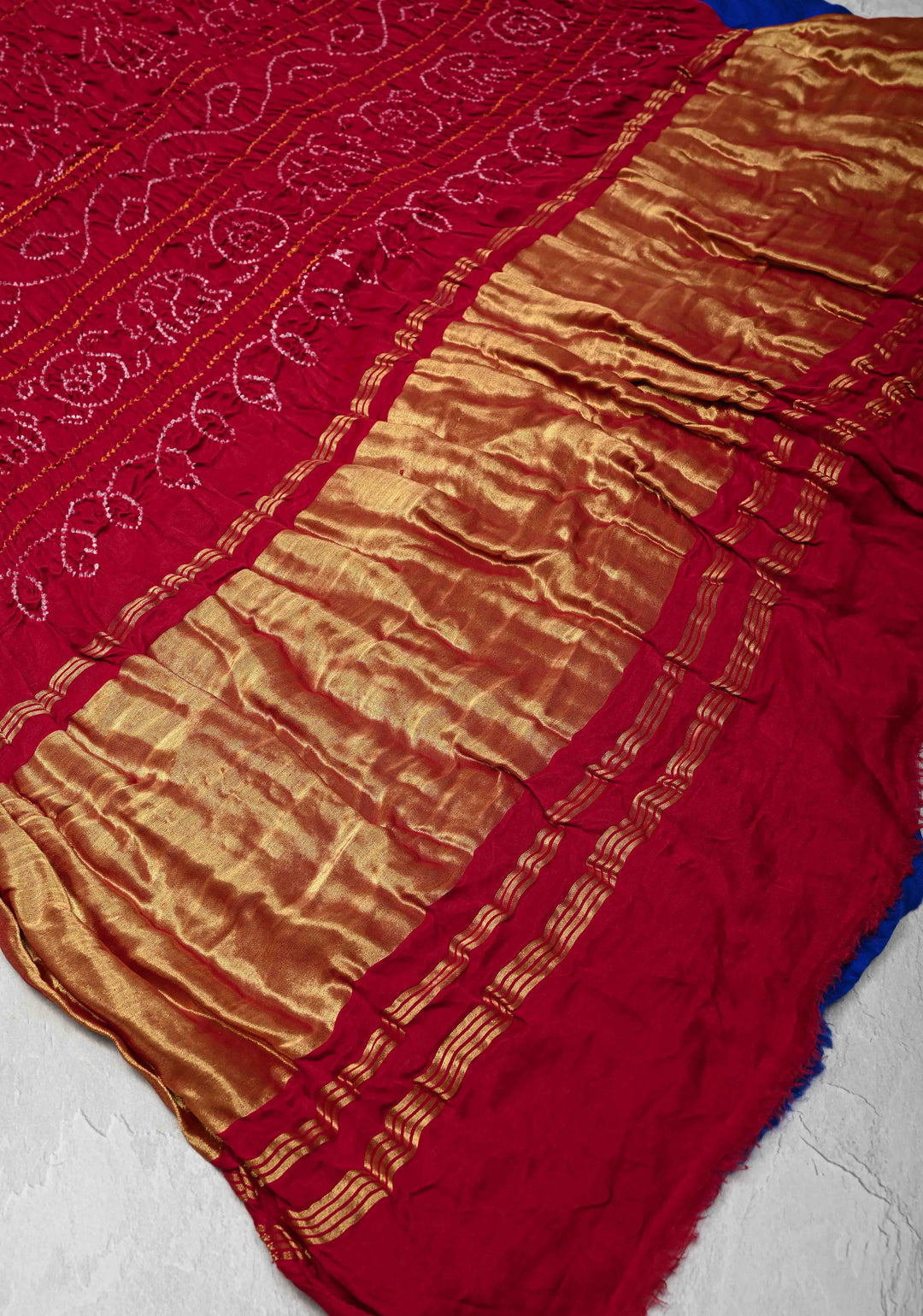 Royal Blue Hand Shibori Mandala Dye and Bandhej Design on Kaftan Habutai Silk Saree | SILK MARK CERTIFIED