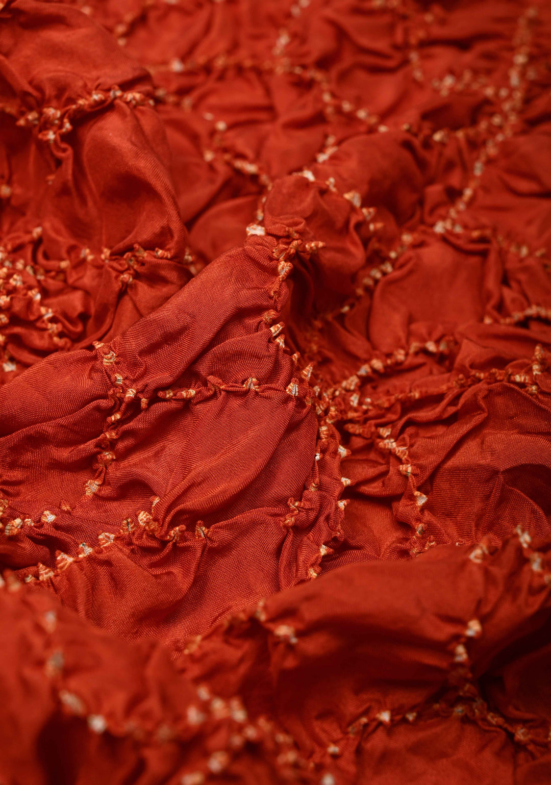 Burnt Orange Bandhni Habutai Silk Stole, Pure Silk