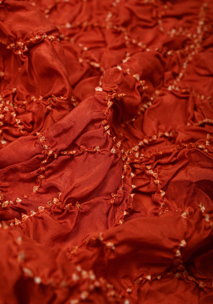 Burnt Orange Bandhni Habutai Silk Stole, Pure Silk
