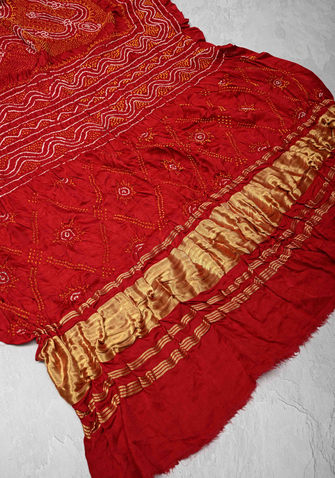 Red Bandhni Chandrokhani Gajji Silk Dupatta