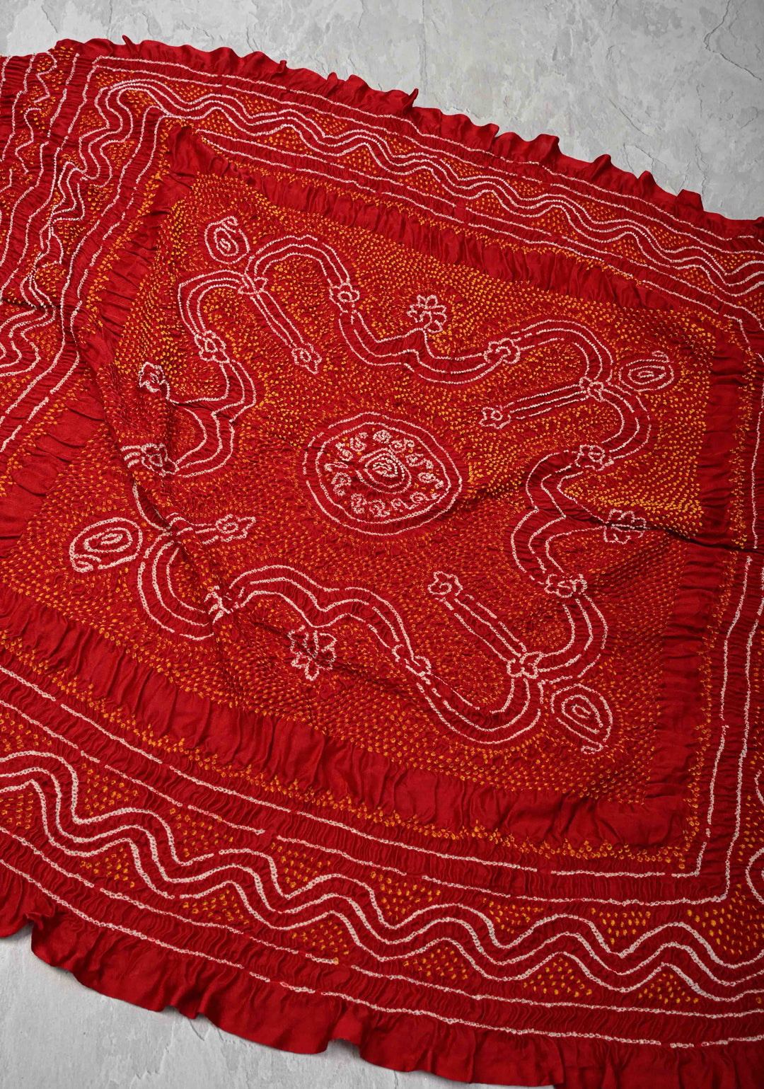 Red Bandhni Chandrokhani Gajji Silk Dupatta
