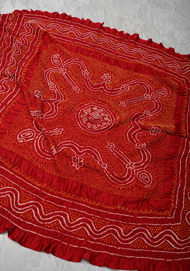 Red Bandhni Chandrokhani Gajji Silk Dupatta