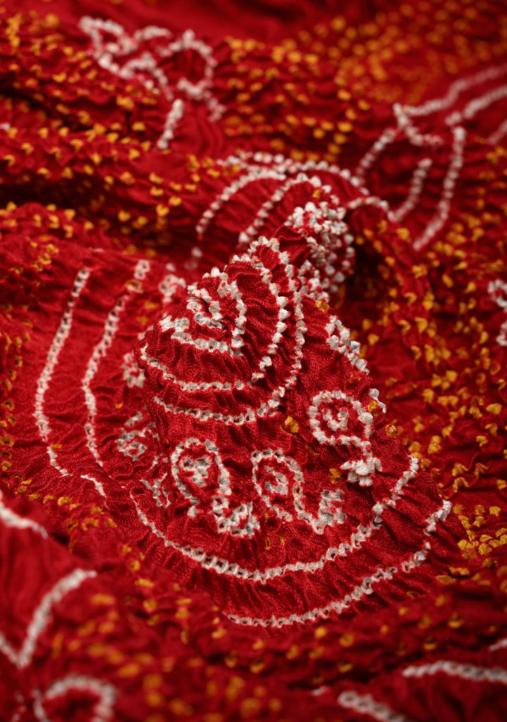 Red Bandhni Chandrokhani Gajji Silk Dupatta