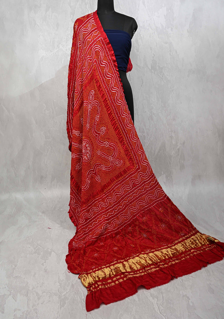 Red Bandhni Chandrokhani Gajji Silk Dupatta