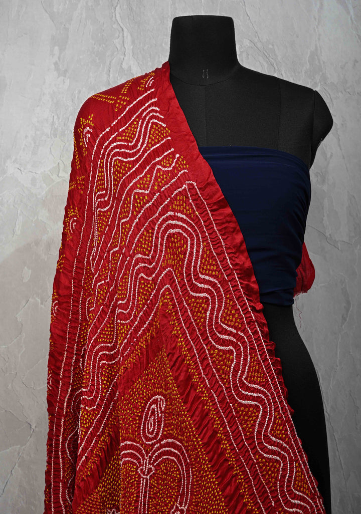 Red Bandhni Chandrokhani Gajji Silk Dupatta