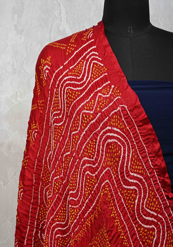 Red Bandhni Chandrokhani Gajji Silk Dupatta