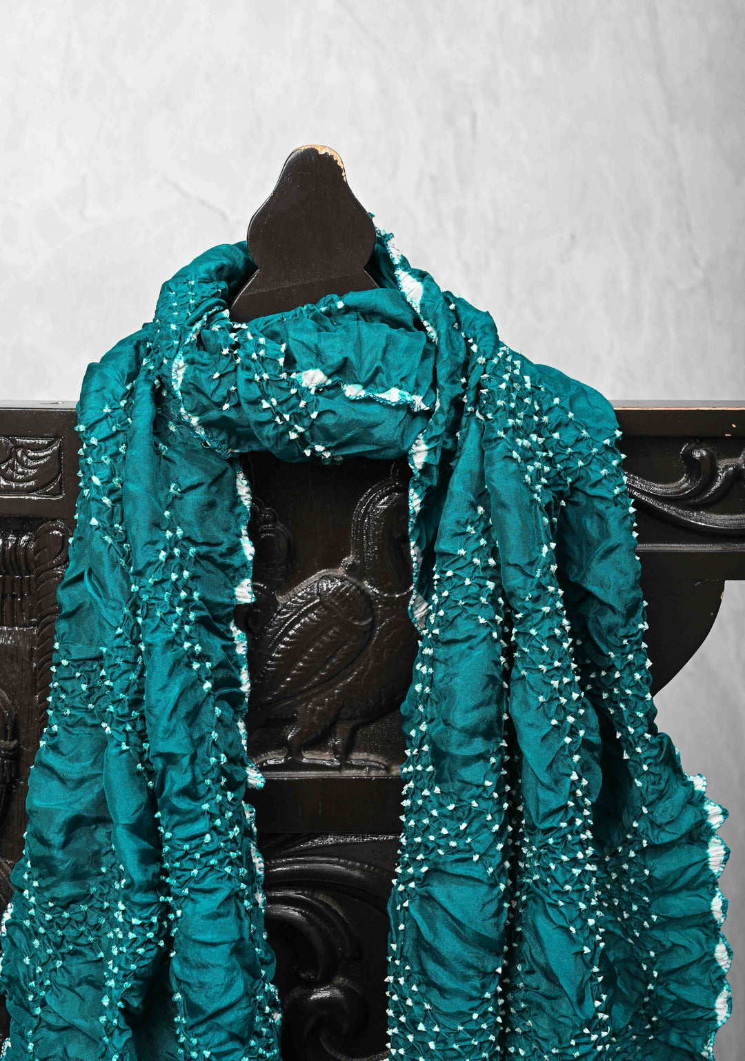 Teal Bandhni Habutai Silk Stole, Pure Silk, SILK MARK CERTIFIED