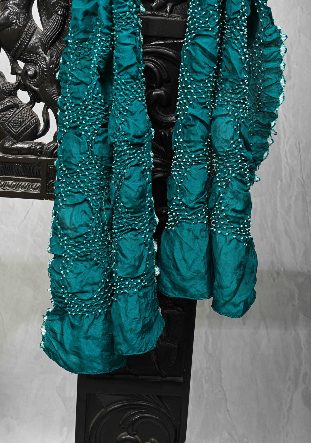 Teal Bandhni Habutai Silk Stole, Pure Silk, SILK MARK CERTIFIED