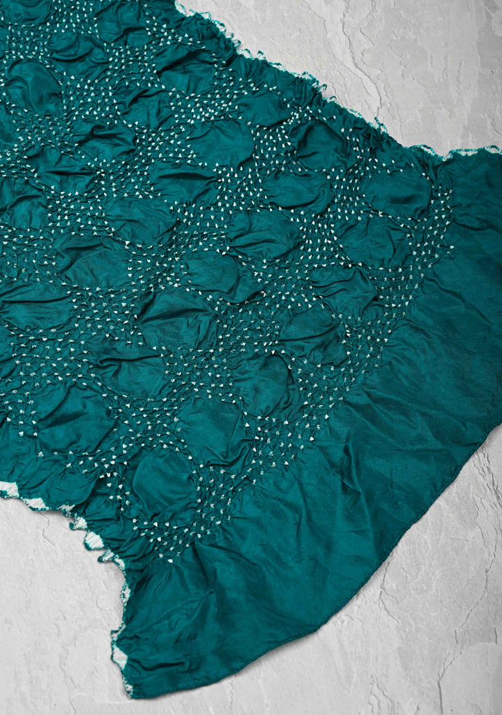 Teal Bandhni Habutai Silk Stole, Pure Silk, SILK MARK CERTIFIED