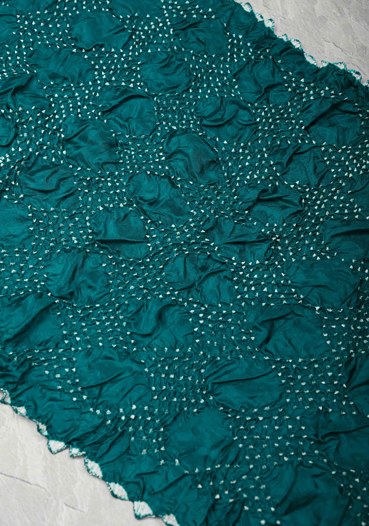 Teal Bandhni Habutai Silk Stole, Pure Silk, SILK MARK CERTIFIED
