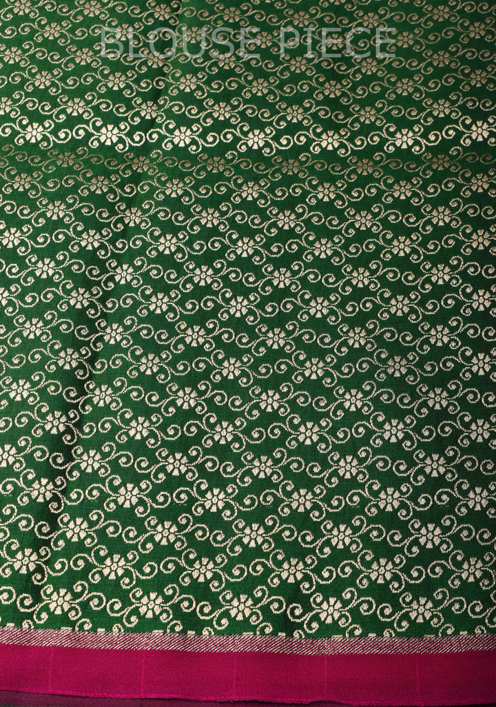 Green Semi Mashru Silk Saree with Meenakari Floral Zari Buttas and Zari border