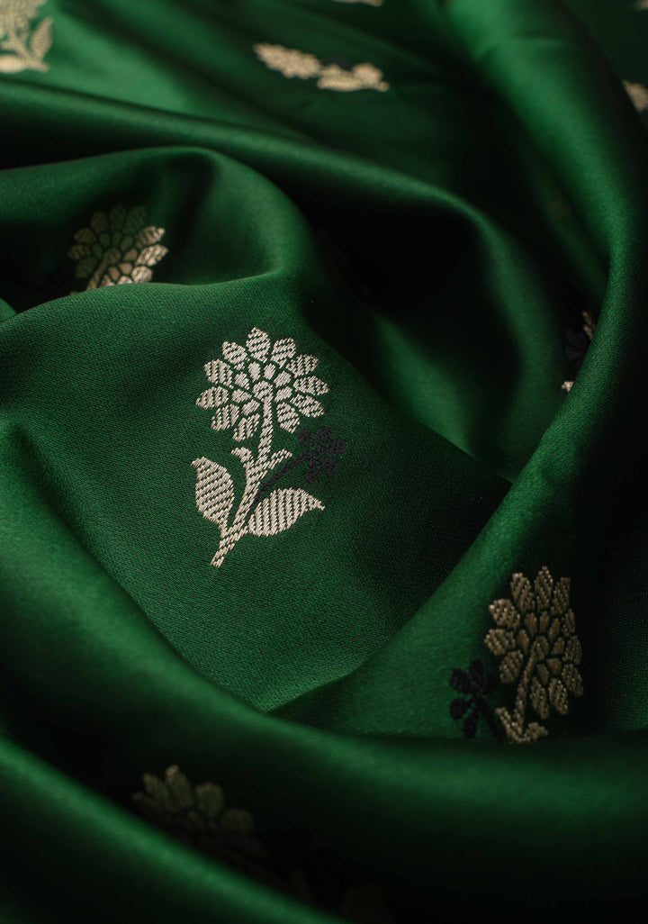 Green Semi Mashru Silk Saree with Meenakari Floral Zari Buttas and Zari border