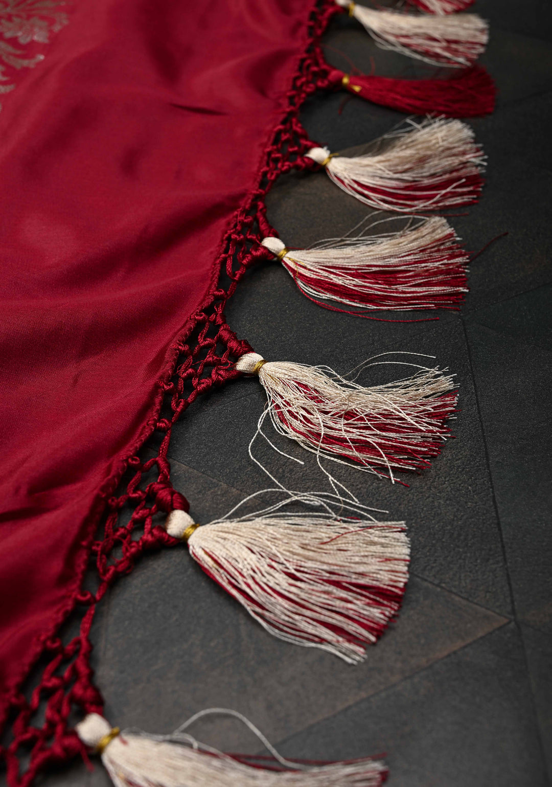 Brick Red Banarasi  Semi Mashru Silk Saree with Floral Vine Jaal and Zari Border