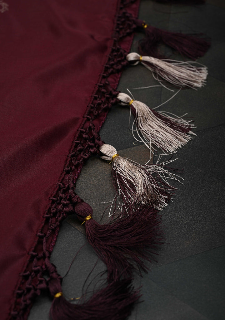 Dark Maroon Banarasi Semi Mashru Silk Saree with Floral Jaal and Zari Border