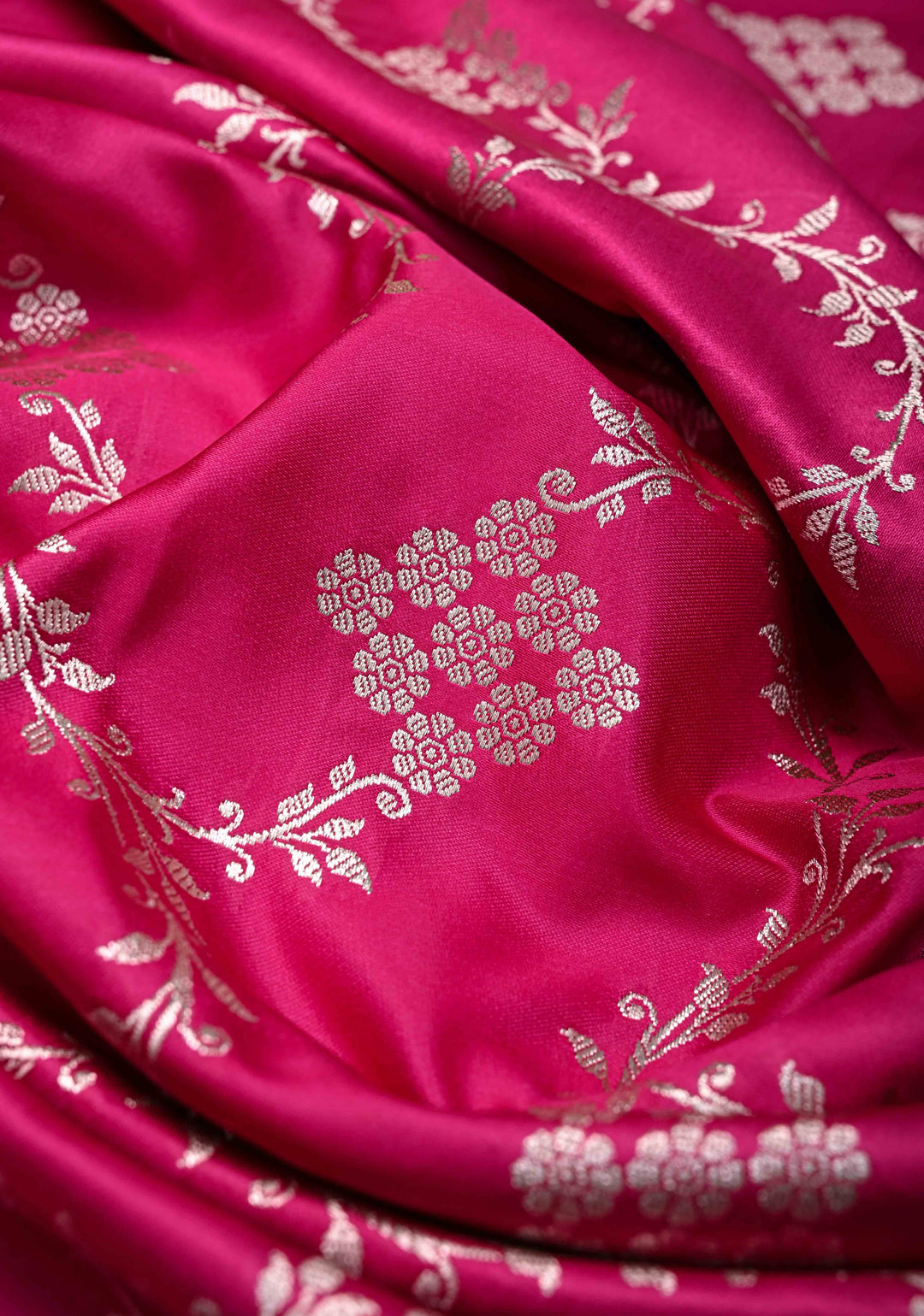 Pink  Banarasi Semi Mashru Silk Saree with Floral Vine Jaal and Zari Border