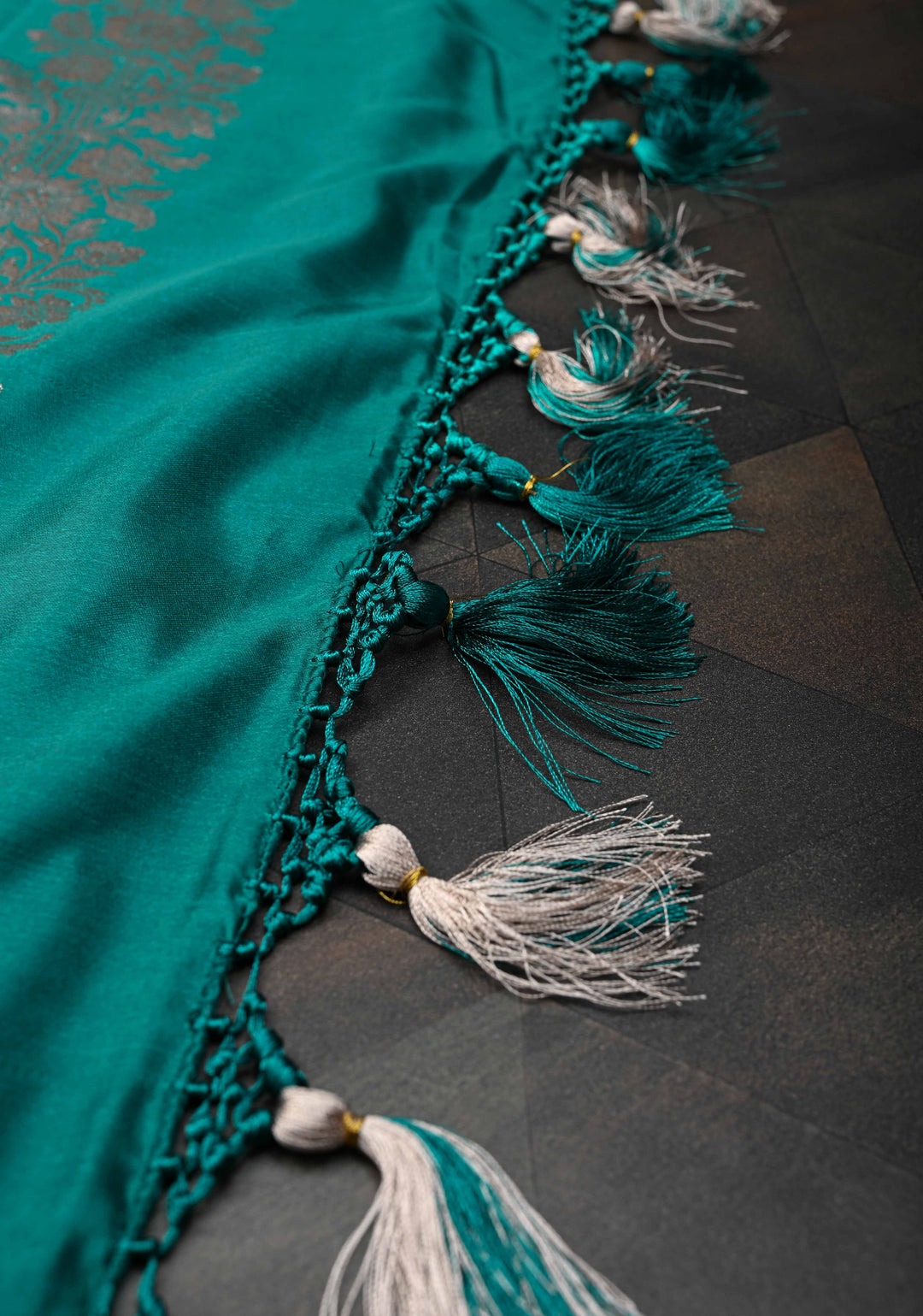 Sage Banarasi Semi Mashru Silk Saree with Floral Jaal and Zari Border