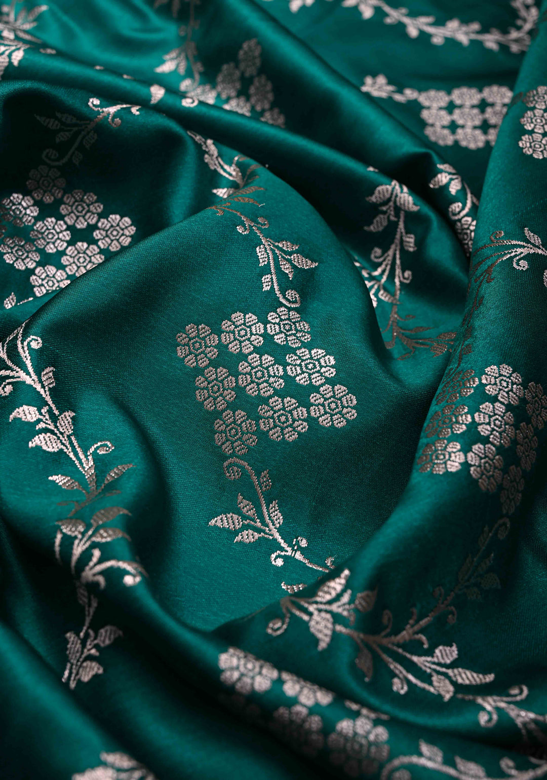 Sage Banarasi Semi Mashru Silk Saree with Floral Jaal and Zari Border