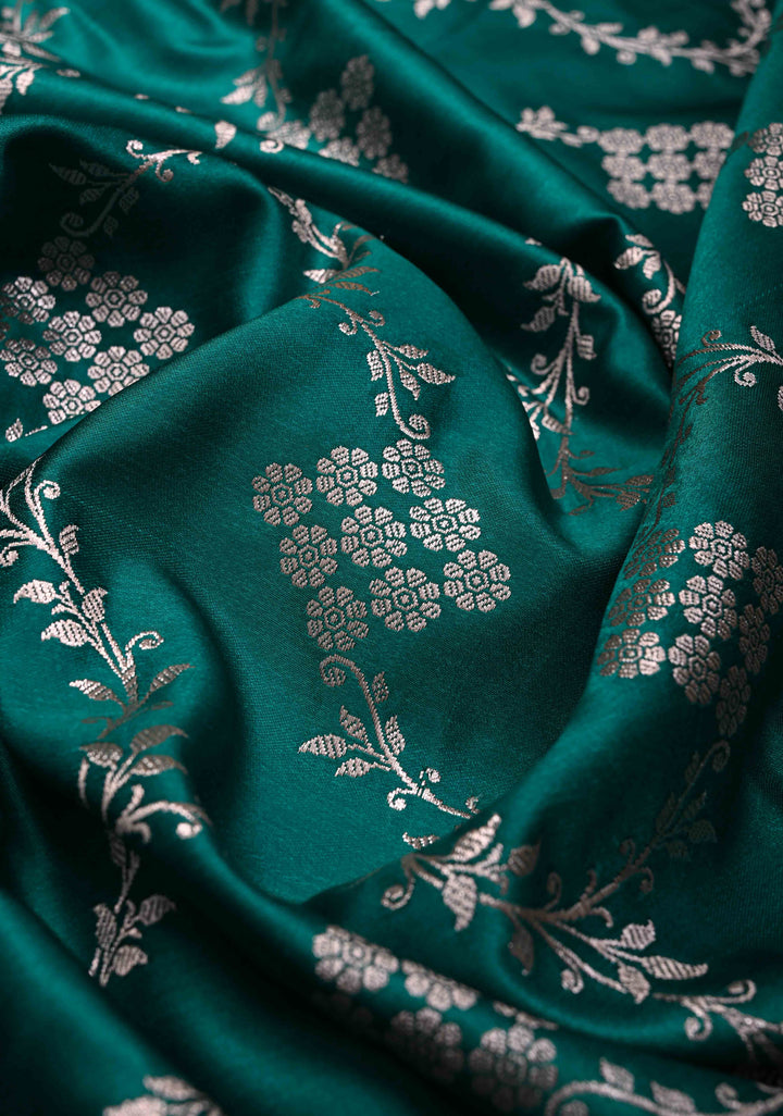 Sage Banarasi Semi Mashru Silk Saree with Floral Jaal and Zari Border