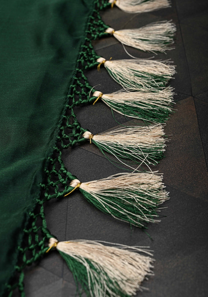 Bottle Green  Banarasi Semi Mashru Silk Saree with Floral Vine Jaal and Zari Border