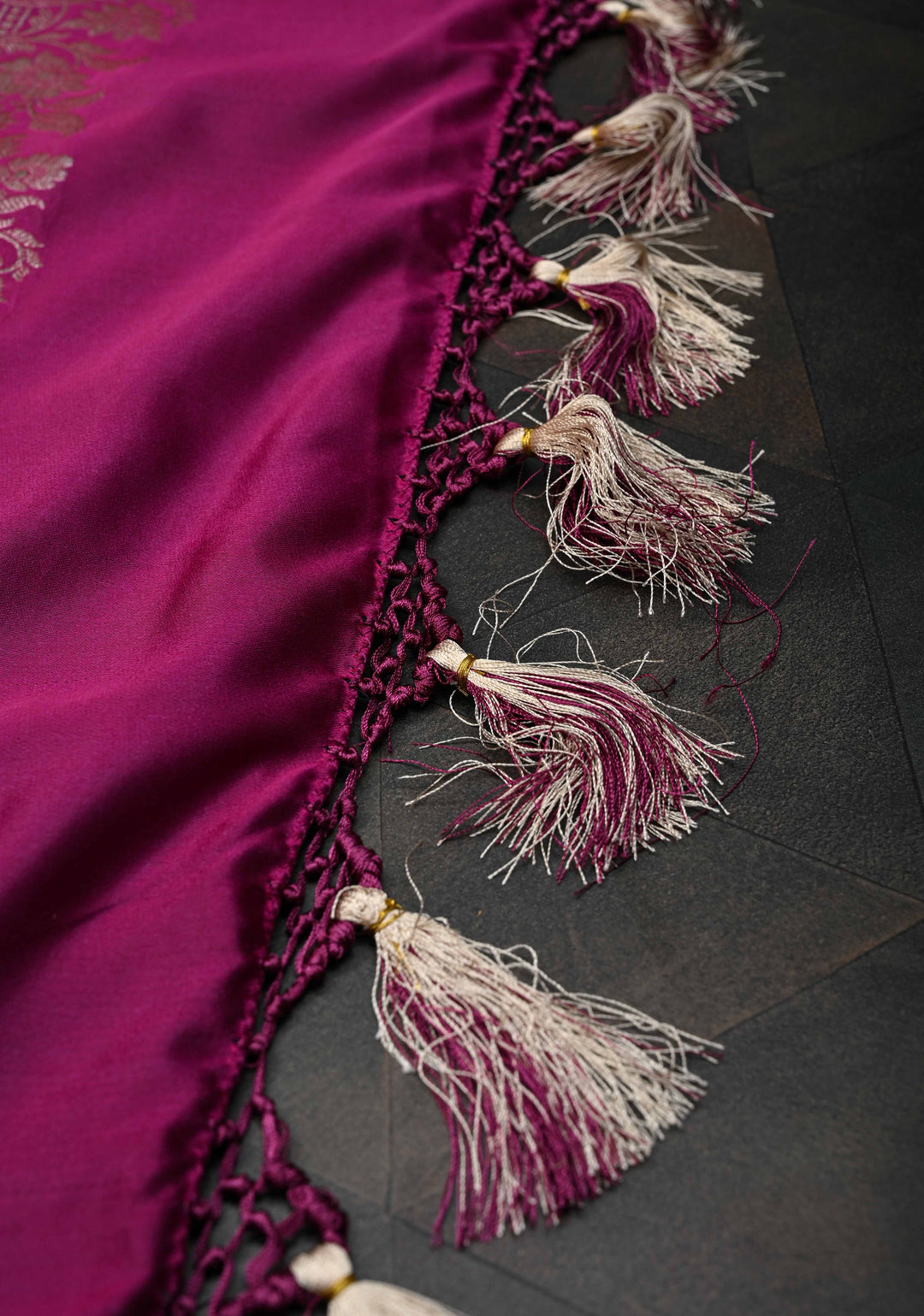 Deep Pink Banarasi Semi Mashru Silk Saree with Floral Jaal and Zari Border