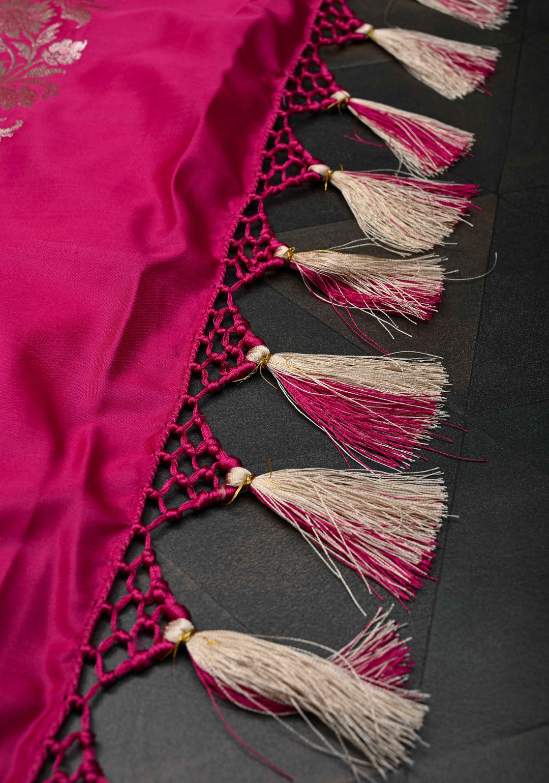 Shot Pink  Banarasi Semi Mashru Silk Saree with Floral Jaal and Zari Border